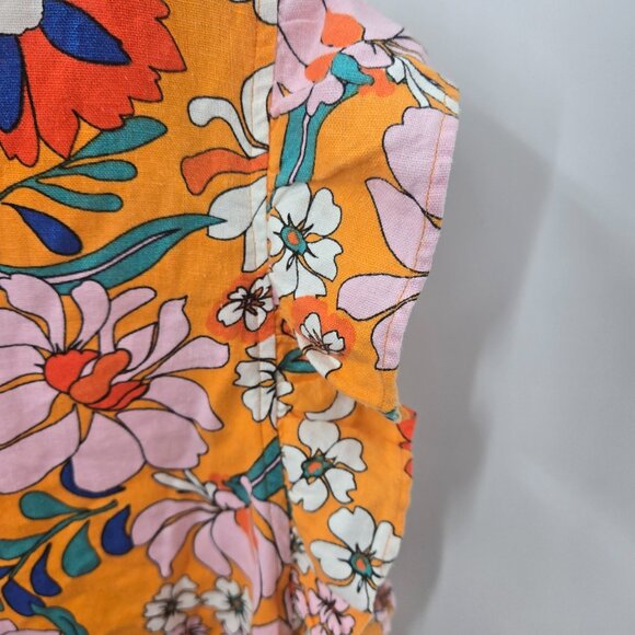 Marc New York Orange Boho V-Neck Linen/Viscose Sleeveless Blouse Size Large - Picture 5 of 11